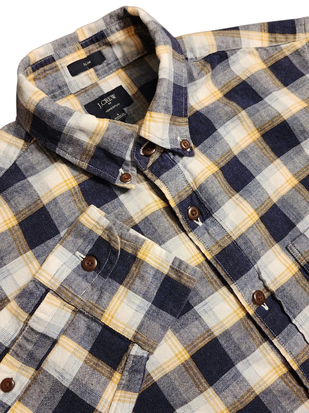 J. Crew Homespun Slim-Fit Men's Small Navy Plaid Button-Up Shirt 90s Y2K Preppy